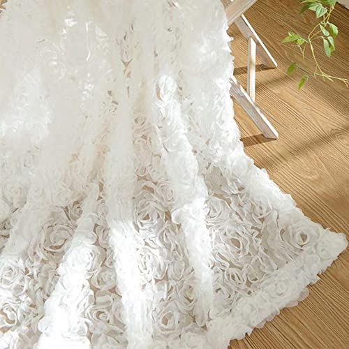 MANQILE Pastoral Creative White Lace 3D Rose Curtain Pink Voile Custom Window Screens for Heirat Living Room Bedroom von MANQILE