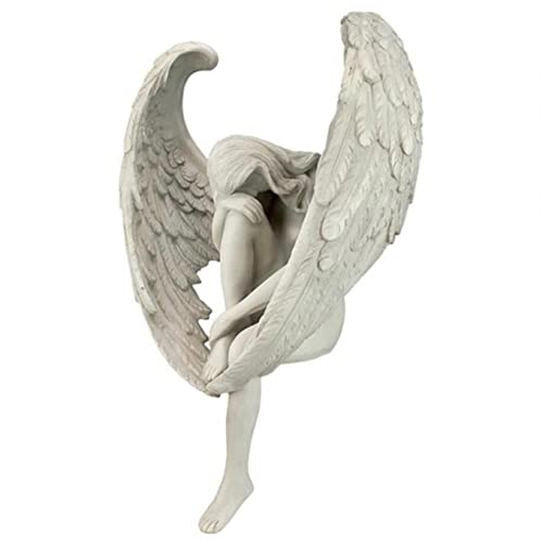 MANQILE The Anguished Angel Long-Winged Sitting Statue Resin Trauriger Engel Figur Memorial Gift Cemetery Statues Crying Angel von MANQILE