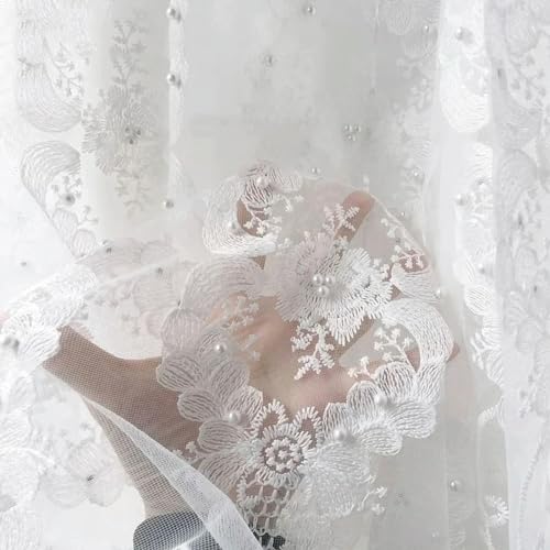 MANQILE Weiße Perlen bestickte Vorhänge Luxus Schlafzimmer Sheer Tüll Vorhänge für Wohnzimmer Fenster Dekor Voile Vorhänge von MANQILE