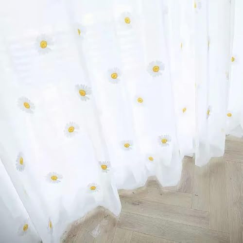 MANQILE Weiße transparente Vorhänge mit besticktem Gänseblümchen-Blumenmuster, Halbtüll, Fenstervorhang für das Wohnzimmer im Schlafzimmer von MANQILE