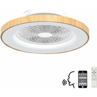 Mantra Tibet Dimmbare LED-Deckenleuchte und 35-W-DC-Lüfterfernbedienung, APP, Alexa- und Google-Sprachsteuerung, Holzeffekt/Weiß von INSPIRED LIGHTING