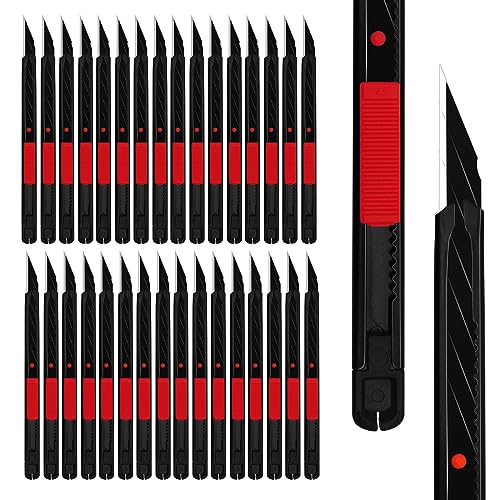 MANUFORE 30 Stück 9 mm Cuttermesser Set in Rot mit Organizer – Aluminium Gehäuse & 30° SK5 Abbrechklingen – Cutter für Papier, Karton, Folie, Basteln & Tapeten von MANUFORE