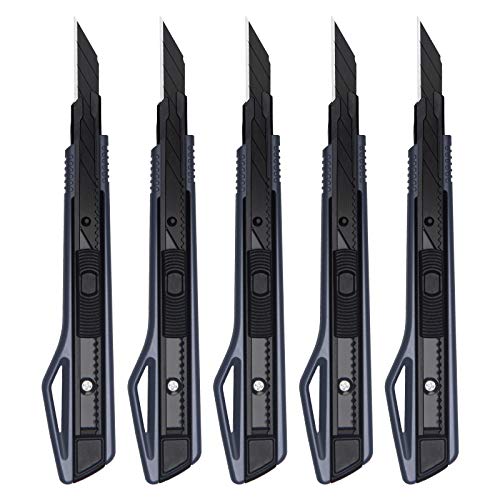 MANUFORE 5 Stück 9mm Cuttermesser Set, Profi Cuttermesser 30 Grad mit Schwarz SK5 Stahl Abbrechklingen, 9mm Cutter Schwarz für Karton, Folien, Papier, Basteln und Tapete… von MANUFORE