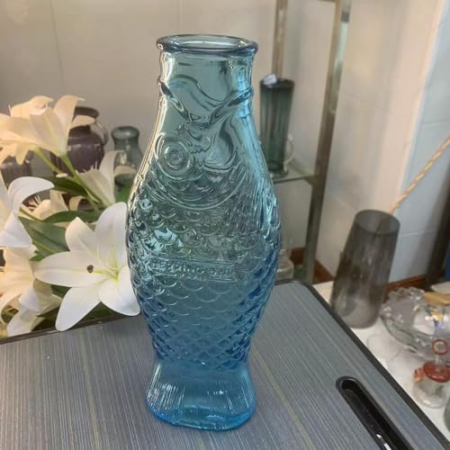 Glasvase Glas kreative Vase abnehmbare Fischform Dekoration dekorative Ornamente geeignet für Zuhause drinnen und draußen (blau) von MANUKS
