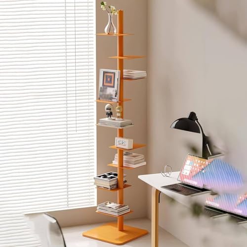 9-Stöckiges Bücherregal, Unsichtbares Bücherregal, DIY-Bücherturm Mit Metallrücken, Nordisches Vertikales Regal, Bücherregal, Bodenstehendes 9-Stöckiges Ausstellungsregal Für Das Home Office Orange von MANYOUYOU