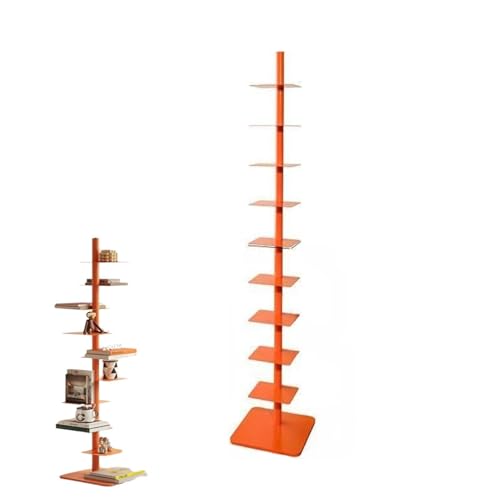 MANYOUYOU Bücherregal Mit 9 Ebenen, Bücherregal Aus Metall, Dreiseitig Frei Drehbar, Vertikaler Turm Für Bücher, Für Kleine Räume, Hohes Und Schmales Leiter-Bücherregal Orange MANYOUYOU Bücherregal Mit 9 Ebenen, Bücherregal Aus Metall, Dreiseitig Frei Drehbar, Vertikaler Turm Für Bücher, Für Kleine Räume, Hohes Und Schmales Leiter-Bücherregal Orange von MANYOUYOU