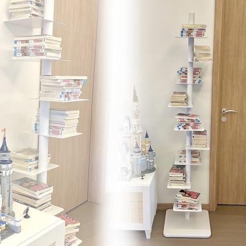 MANYOUYOU Schmales Bücherregal, Bücherregal Aus Metall, Bücherturm Mit Vertikalem Rücken, Höhenverstellbarer Bücherturm Mit Vertikalem Rücken, Drehbarer Bücherregalständer Für Das Homeoffice White von MANYOUYOU