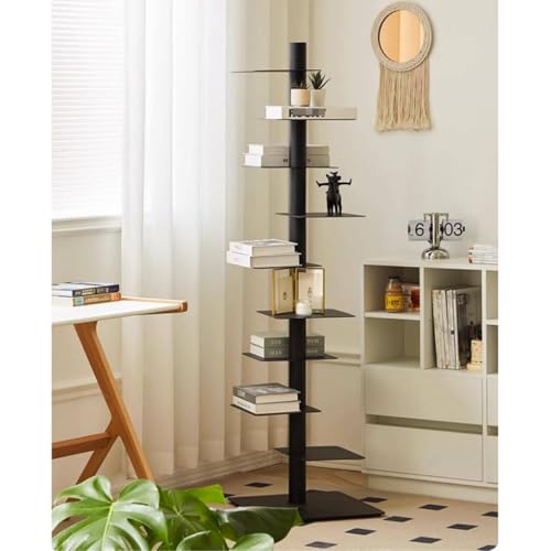 MANYOUYOU Schmales Bücherregal Mit 9 Ebenen Und Metallrückwand, DIY-Montage, Dreiseitige Freie Drehung, Vertikaler Bücherturm Für Kleine Räume Im Home-Office Black von MANYOUYOU