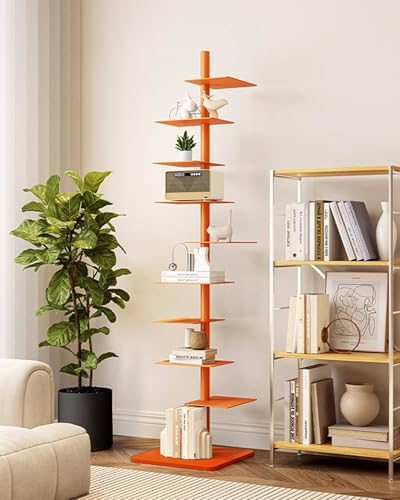 Schmales Bücherregal, Bücherturm Mit Metallrücken, 9-Stufiges, Unsichtbares Bücherregal Mit Eckaufhängung, Einfaches Bücherregal Für Das Wohnzimmer, Das Homeoffice Oder Das Arbeitszimmer Orange von MANYOUYOU