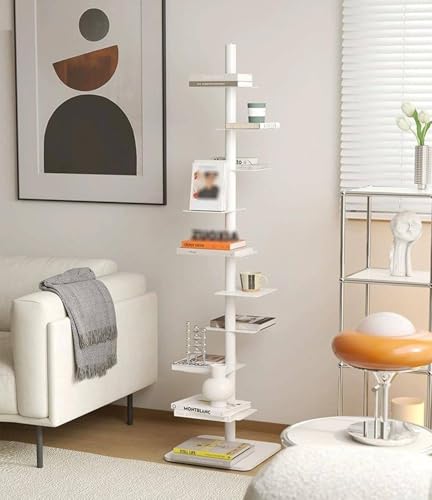 Schmales Bücherregal, Bücherturm Mit Metallrücken, 9-Stufiges, Unsichtbares Bücherregal Mit Eckaufhängung, Einfaches Bücherregal Für Das Wohnzimmer, Das Homeoffice Oder Das Arbeitszimmer White von MANYOUYOU