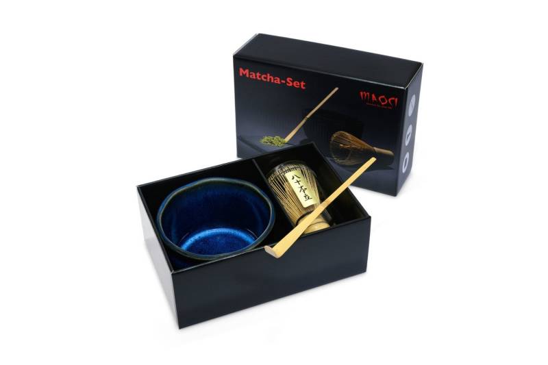 MAOCI teaware for your life Teeschale Matchaset Matchaschale blau schwarz Besen Löffel im Geschenkkarton, 3-tlg. Set von MAOCI teaware for your life