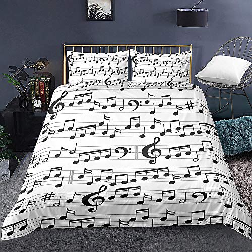 Bettwäsche 140x200 Weiße Musik Bettwäsche-Set mit Verdecktem Reißverschluss Mikrofaser mit je 1 Bettbezug & 1 Kissenbezug 80x80 von MAODU