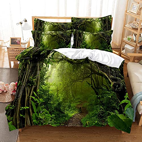 MAODU Bettbezug 140x200 Grüner Wald, Mikrofaser Bettwäsche-Sets mit Reißverschluss (Weiche und Angenehme Bettwäsche 140x200, 1 Kissenbezug 80x80) von MAODU