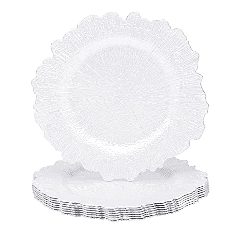 MAONAME 33 cm weiße Platzteller, 8 Stück, runde Riff-Ladegeräte für Speiseteller, Kunststoffteller-Ladegeräte für Tischdekoration, Hochzeitsdekoration von MAONAME