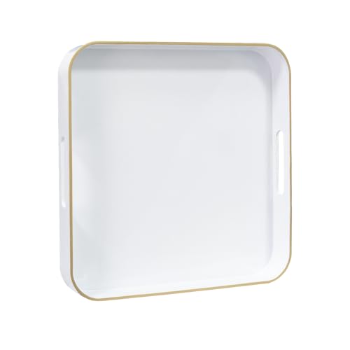 MAONAME Dekoratives Tablett, Serviertablett mit Metallgriffen, quadratische Kunststoff-Tabletts für Ottomane, moderne Couchtisch-Tabletts für Wohnzimmer, Badezimmer, 33 cm, Weiß von MAONAME