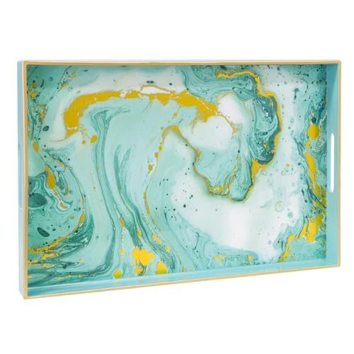 MAONAME Dekoratives Tablett aus Kunststoff, rechteckiges Marmoriertablett mit Griffen, Couchtisch, Serviertablett für Ottomane, Badezimmer, Aufbewahrung | 39,9 cm L x 25,9 cm B x 4 cm H von MAONAME
