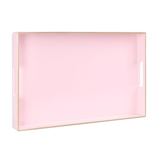 MAONAME Dekoratives Tablett für Couchtisch, modernes Serviertablett mit Griffen, rechteckiges Teetablett aus Kunststoff für Ottomane, Badezimmer-Dekoration, 40 x 25,9 cm (Pink) von MAONAME