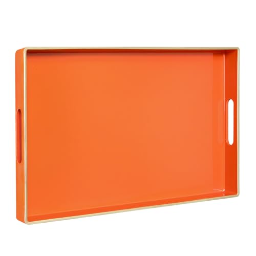 MAONAME Dekoratives Tablett für Couchtisch, modernes Serviertablett mit Griffen, rechteckiges Teetablett aus Kunststoff für Ottomane, Badezimmer-Dekoration, 40 x 25,9 cm (orange) von MAONAME