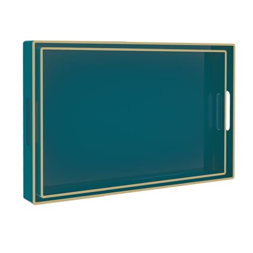 MAONAME Grünes Serviertablett 2er Set, Kunststoff Dekoratives Tablett mit Griffen, Rechteckige Couchtisch Tabletts für Ottomane, Nisttabletts für Wohnzimmer, Schlafzimmer von MAONAME