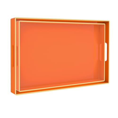 MAONAME Orange Serviertabletts 2er Set, Kunststoff Dekorative Tabletts mit Griffen, Rechteckige Couchtisch Tabletts für Ottomane, Nesting Trays für Wohnzimmer, Schlafzimmer von MAONAME