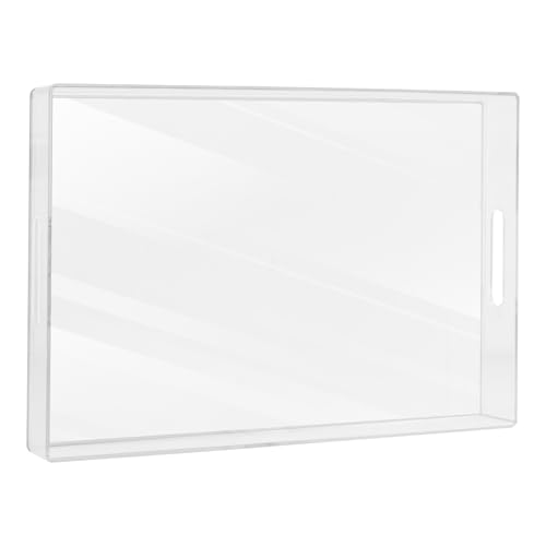 MAONAME Transparentes Serviertablett mit Griffen, dekoratives Kunststoff-Tablett für Couchtisch, rechteckiges Organizer-Tablett für Ottomane, Badezimmer, Schminktisch, 39,9 cm L x 25,9 cm B x 4 cm H von MAONAME