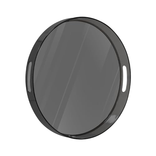 MAONAME Transparentes rundes Serviertablett mit Griffen, 33 cm, Kunststoff, transparentes Tablett, rundes schwarzes dekoratives Tablett für Couchtisch, Ottomane, Badezimmer, Waschtisch von MAONAME