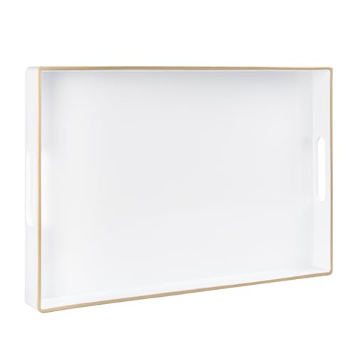 MAONAME Weißes dekoratives Tablett für Couchtisch, modernes Serviertablett mit Griffen, rechteckiges Teetablett aus Kunststoff für Ottomane, Badezimmer-Dekor, 40,1 x 25,9 cm von MAONAME