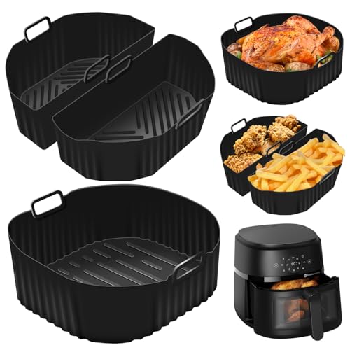 3 Stück Silikonform HeißLuftfritteuse Zubehör 2x3.1L+1x6.2L für Russell Hobbs Heißluftfritteuse XXL,Silikonform Heißluftfritteuse Zubehör für Cosori TurboBlaze 5.5L/6.0L/6.2L, Philips 2000 6.2L NA230 von MAOOY