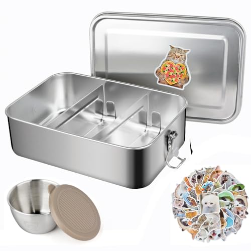 MAOOY Brotdose Edelstahl,2400ml Lunchbox Bewegliche 2 Trennwand Auslaufsicher,Brotdose Metall,Brotbüchse Groß mit Salatdressing Behälter, Umweltfreundlich & BPA-frei-Kostenlose von MAOOY