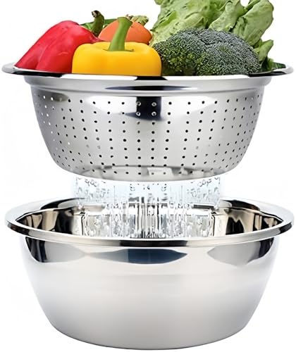 Edelstahl Seiher und Schüsselset Küchensieb Nudelsieb Reis Waschschüssel Salat-Sieb Rührschüssel Set, Stapelbares Edelstahl Schüsselset Ø 26cm Edelstahl Seiher und Schüsselset Küchensieb Nudelsieb Reis Waschschüssel Salat-Sieb Rührschüssel Set, Stapelbares Edelstahl Schüsselset Ø 26cm von MAOYUAN