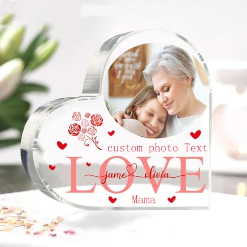 MAOYUTOU Geschenke für Mama Geschenke für FrauenYour Desired Text – Foto Name Engraving Herzförmiges Acryl Dekoschild Weihnachten Geburtstagsgeschenk Muttertagsgeschenk für Mama von MAOYUTOU