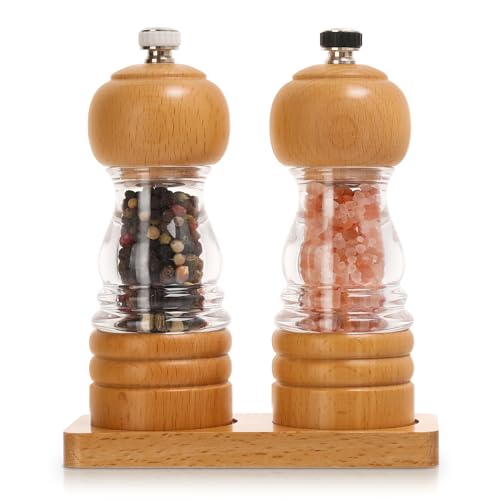 Salz und Pfeffer Mühle Set,2 Stück Hölzern Manuelle Pfeffermühlen für Küche,Nachfüllbare und Verstellbare Gewürzmühle für Pfeffer, Salz, Gewürze von MAOZHOU