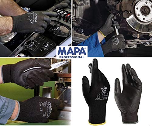 MAPA Professionnel Ultrane 548 – Dünne Polyurethan-Arbeitshandschuhe für mechanischen Schutz in der Automobil-, Elektronik, Kosmetik und Pharmaindustrie, schwarz, Größe 10 (1 Paar), Schutzhandschuhe von Mapa