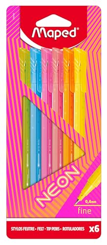 Maped - 6x Graph'Peps NEON Fineliner - feine Spitze 0,4 mm - Set aus 6 Finelinern in NEON-Farben von Maped