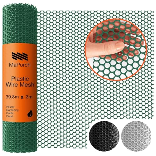 MaPorch Kunststoff-Maschendrahtzaun (Hunter Green, 38cm x 304cm) - Weidezaun - Drahtzaun - Drahtgeflecht - Zaun Kunststoff - Drahtgeflecht Feinmaschig - Hundezaun - Kaninchendraht - Hasendraht von MAPORCH