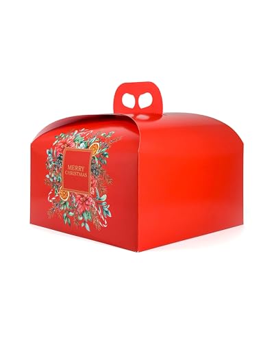 MAQA Weihnachtsgeschenkbox rot - Packung mit 5 Stück | 245 x 245 x 130 mm | Geschenkbox für Panettone und Pandoro | robust, recycelbar, Made in Italy von MAQA