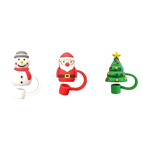 Weihnachts-Strohhalm-Abdeckung, Silikon, auslaufsicher, 3 Stück, wiederverwendbare Trinkhalm-Spitzen-Deckel (Weihnachten) von MAQCHGO