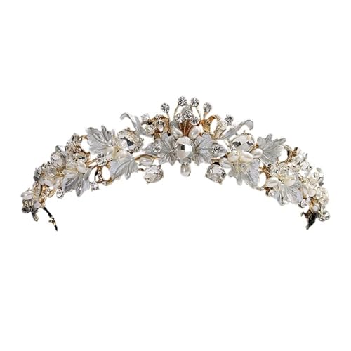 1/2 Stück Braut-Tiaras, Perlen-Blumen-Hochzeits-Kopfschmuck, Haarreifen for Hochzeit, Verlobung, Party FüR Hochzeiten(Gold) von MAQDDO