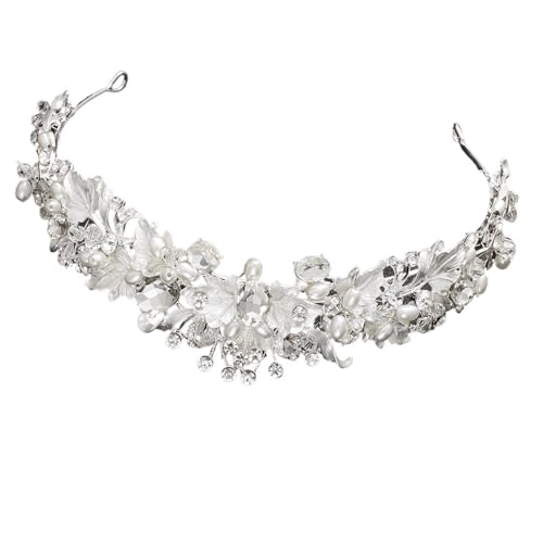 1/2 Stück Braut-Tiaras, Perlen-Blumen-Hochzeits-Kopfschmuck, Haarreifen for Hochzeit, Verlobung, Party FüR Hochzeiten(Silver) von MAQDDO