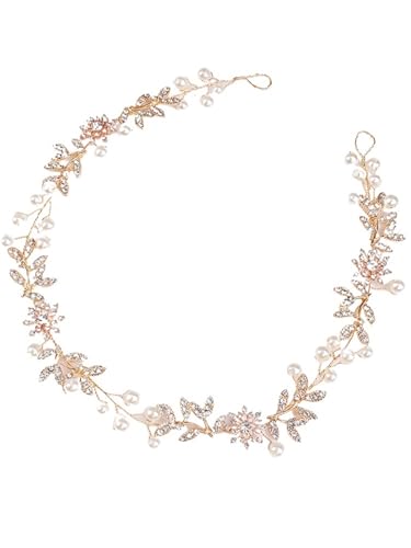 2 Stück Braut-Kopfbedeckungen, Blumen-Braut-Stirnbänder, Perlen-Haarschmuck, Hochzeit-Haarschmuck, Abschlussball-Haarteil FüR Hochzeiten(Gold) von MAQDDO