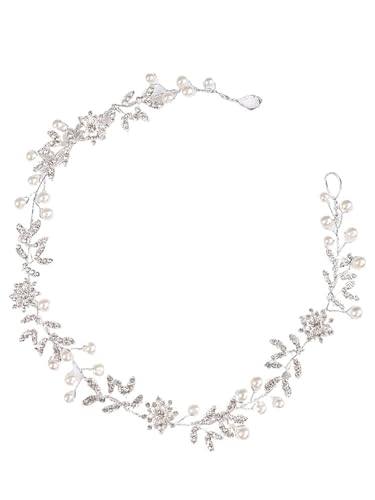 2 Stück Braut-Kopfbedeckungen, Blumen-Braut-Stirnbänder, Perlen-Haarschmuck, Hochzeit-Haarschmuck, Abschlussball-Haarteil FüR Hochzeiten(Silver) von MAQDDO