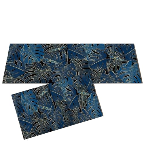 2 Stück Küchenmatte mit grünen Blättern, saugfähige Oberfläche, Fußmatte, Teppich, Trocknen, Rutschfester Badezimmer-Eingangsteppich, hochwertige große waschbare Matten FüR Innen & AußE(Color 6) von MAQDDO
