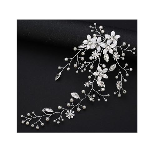 2 stücke Blume Braut Hochzeit Haar Rebe Perle Stück Blatt Zubehör Stirnband for Frauen Schmuck FüR Hochzeiten(Silver) von MAQDDO
