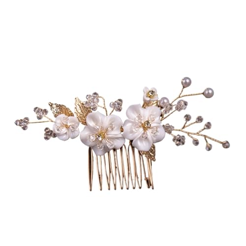 2 stücke Braut Kopfschmuck Hochzeit Perle Blume Haarnadel Seite Kamm Golden Leaf Shaped Legierung Tiaras Einsatz for Kopfbedeckungen FüR Hochzeiten(Gold style A) von MAQDDO