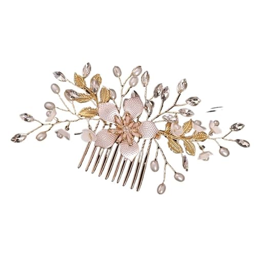 2 stücke Braut Kopfschmuck Hochzeit Perle Blume Haarnadel Seite Kamm Golden Leaf Shaped Legierung Tiaras Einsatz for Kopfbedeckungen FüR Hochzeiten(Gold style B) von MAQDDO
