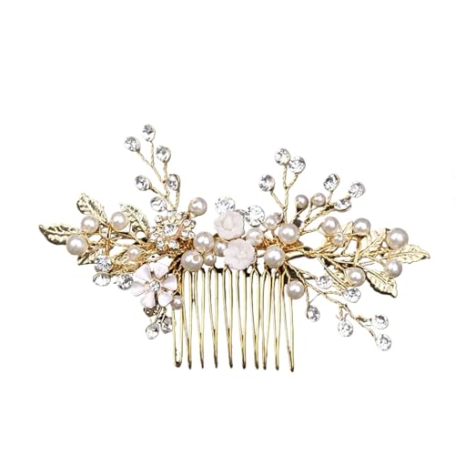 2 stücke Braut Kopfschmuck Hochzeit Perle Blume Haarnadel Seite Kamm Golden Leaf Shaped Legierung Tiaras Einsatz for Kopfbedeckungen FüR Hochzeiten(Gold style C) von MAQDDO