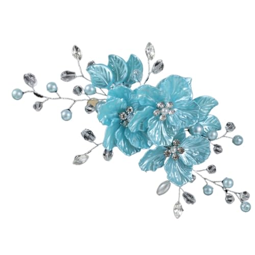 2 stücke Braut Kopfschmuck Kristall Perle Blume Haar Clips Elegante Kopfbedeckungen for Frauen Juwelen for Hochzeit Zubehör FüR Hochzeiten(Blue) von MAQDDO