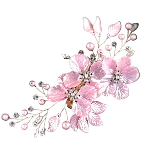 2 stücke Braut Kopfschmuck Kristall Perle Blume Haar Clips Elegante Kopfbedeckungen for Frauen Juwelen for Hochzeit Zubehör FüR Hochzeiten(Bright Pink) von MAQDDO