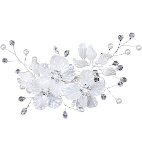 2 stücke Braut Kopfschmuck Kristall Perle Blume Haar Clips Elegante Kopfbedeckungen for Frauen Juwelen for Hochzeit Zubehör FüR Hochzeiten(White) von MAQDDO