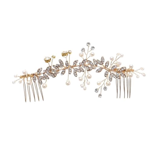 2 stücke Braut Kopfschmuck Perle Blatt Kristall Haar Kamm Haarnadel Stirnband Hairwear for Frauen for Party Hochzeit FüR Hochzeiten(Gold) von MAQDDO
